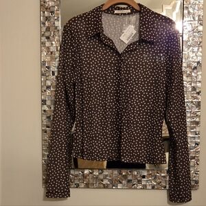 Brown Polka Dot Women's Semi-Sheer Shirt